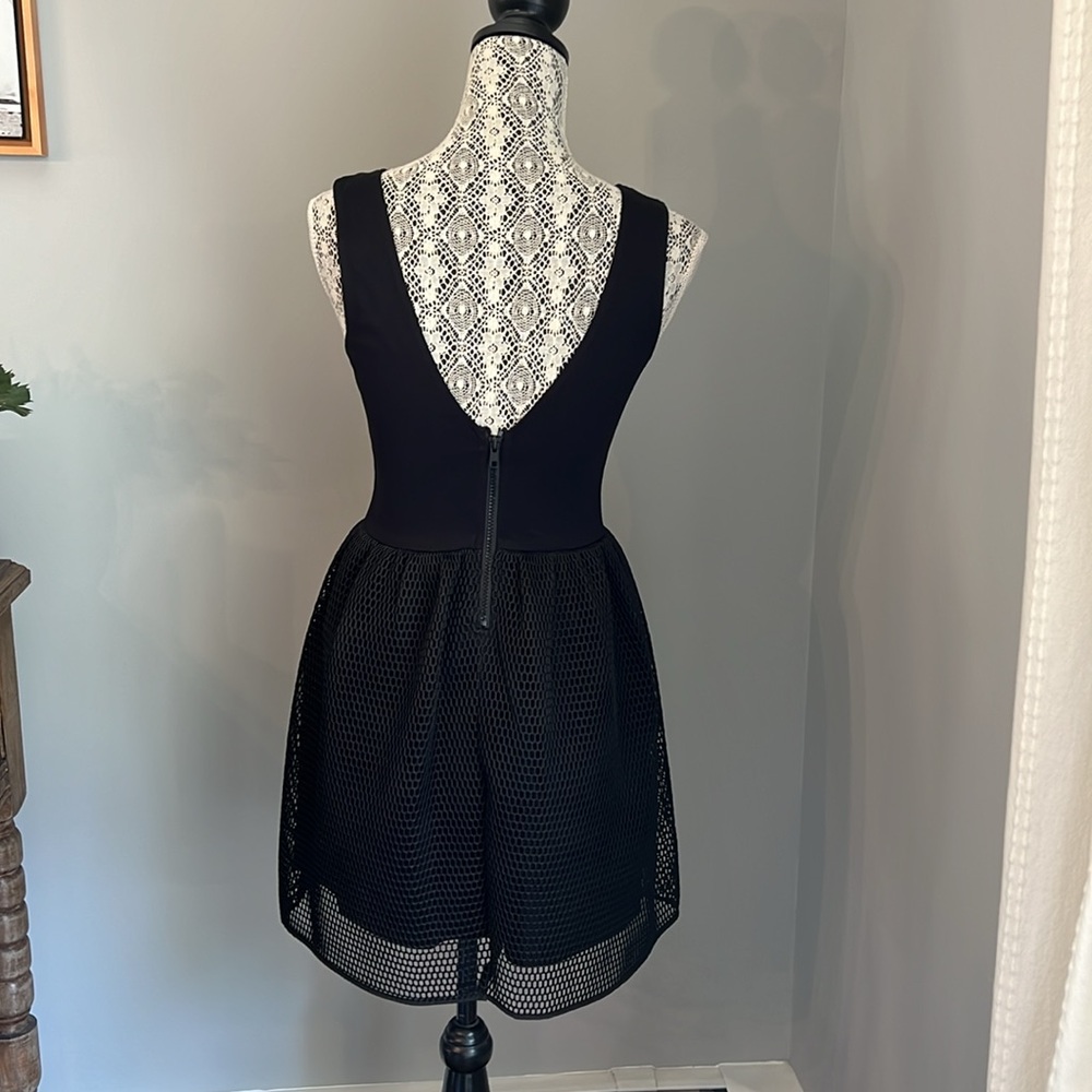 Saks Fifth Avenue Black Fit & Flare Mesh Mini Dress - Picture 5 of 7